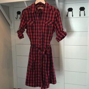 •Gianni Bini• red plaid dress with tie. Size 10